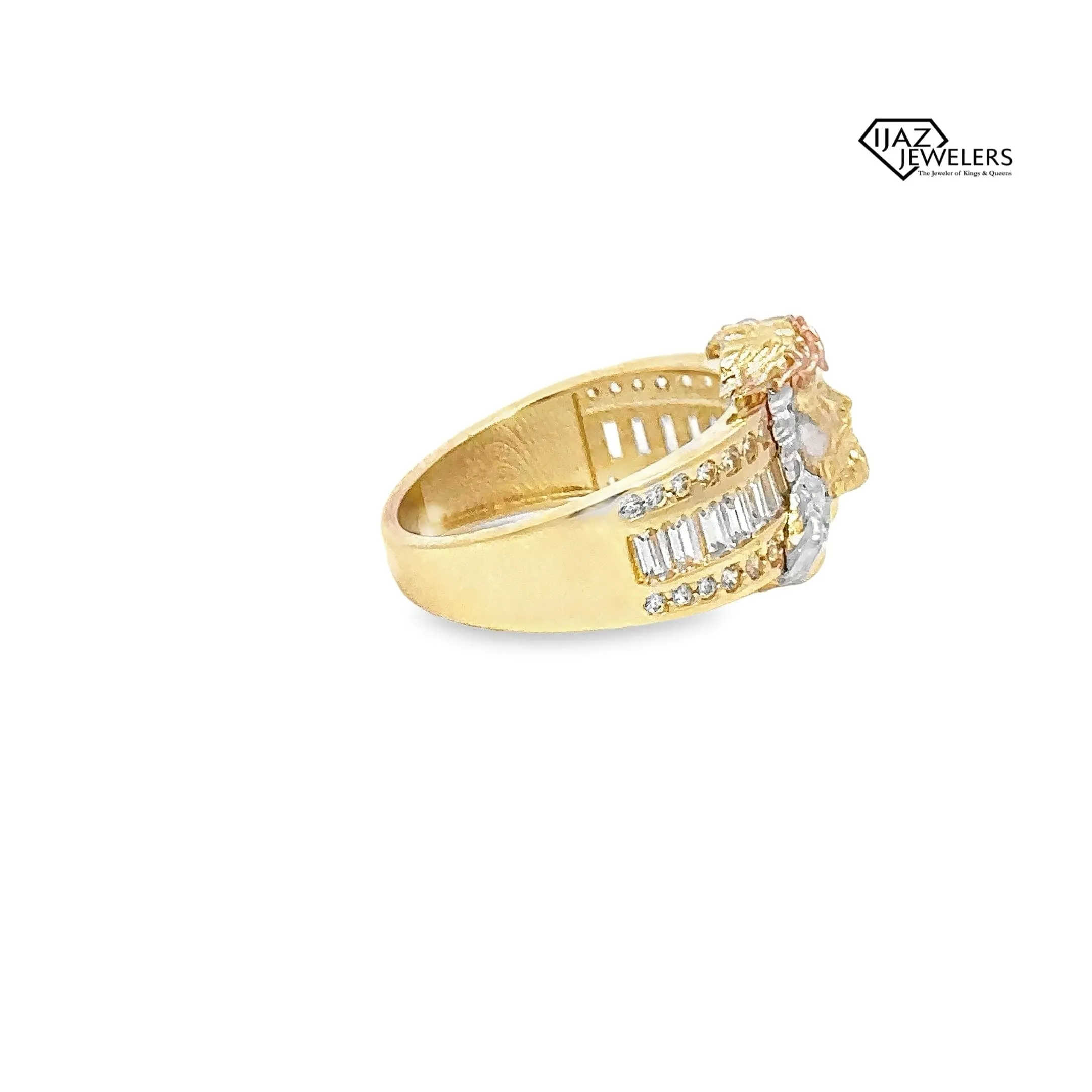 10K Gold Three Tone CZ Jesus Ring