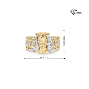 10K Gold Three Tone CZ Jesus Ring