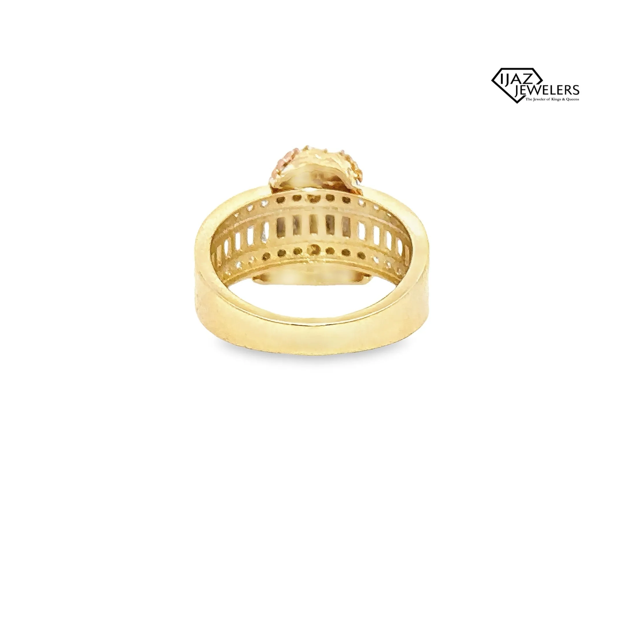 10K Gold Three Tone CZ Jesus Ring