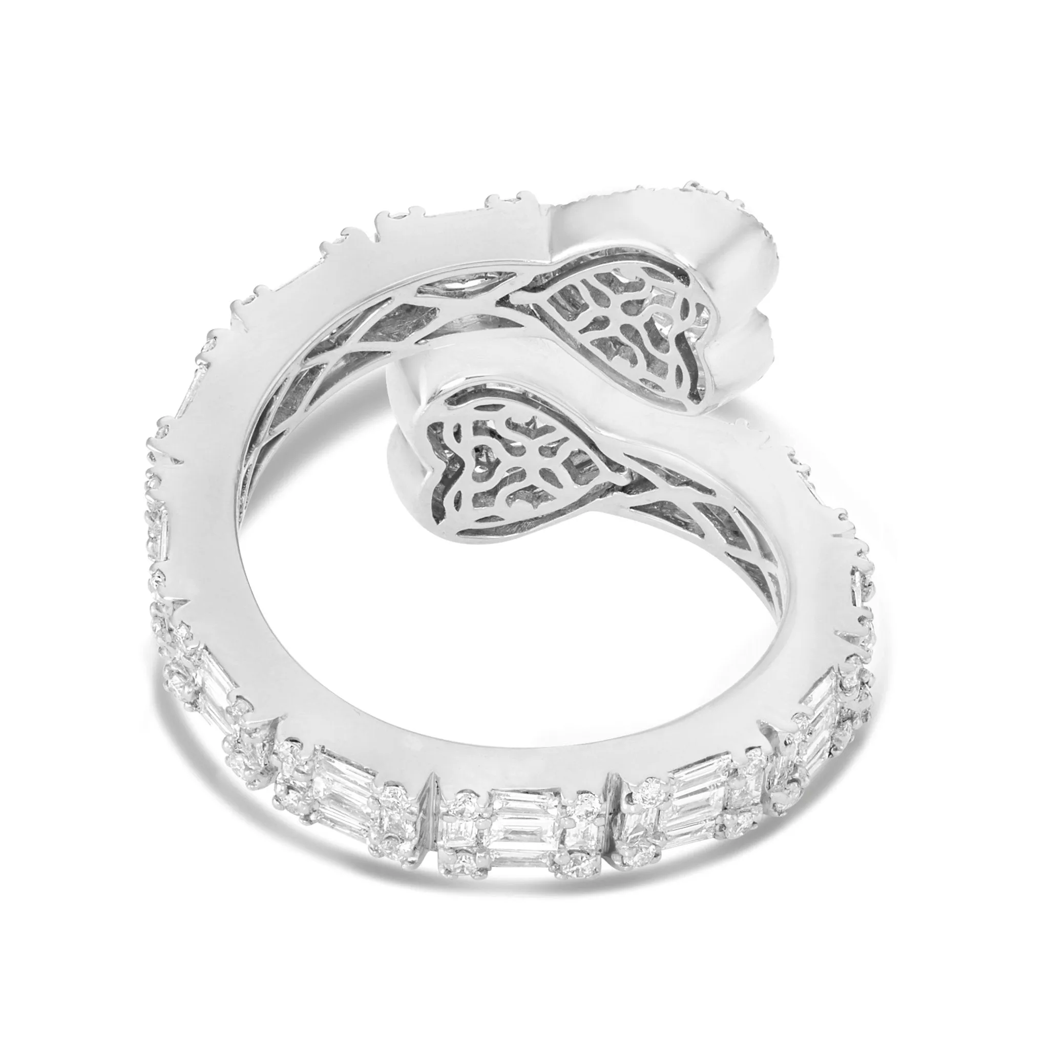 14K Gold 1.75ct Baguette Diamond Double Heart Wrap Ring