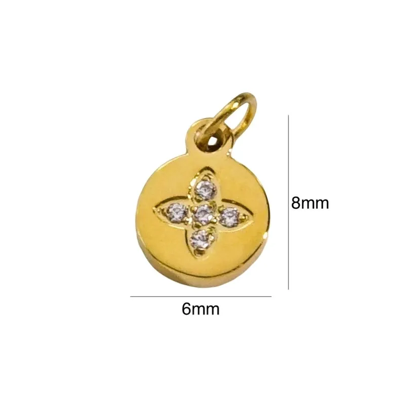 2 PCS/Package 304 Stainless Steel Rhinestones 14K Gold Plated Solid Color Pendant