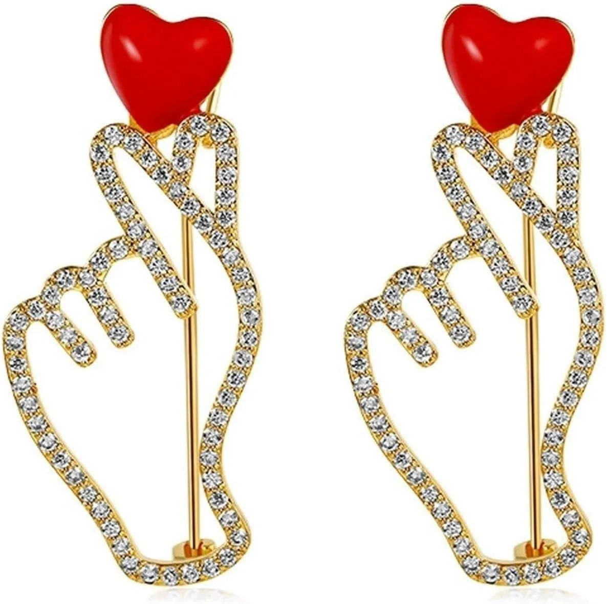 2PCS Cute Heart Brooch Pins Set - Fashion Jewelry with Synthetic Zircon for Women and Children - Accessories for Clothing Decoration and Gifts