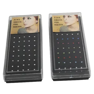 40PC/sets New Punk Vintage Rhinestone nose ring for Men / Women /Ladies Piercing Nose Stud Pin Silver Color Body Piercing Jewelry