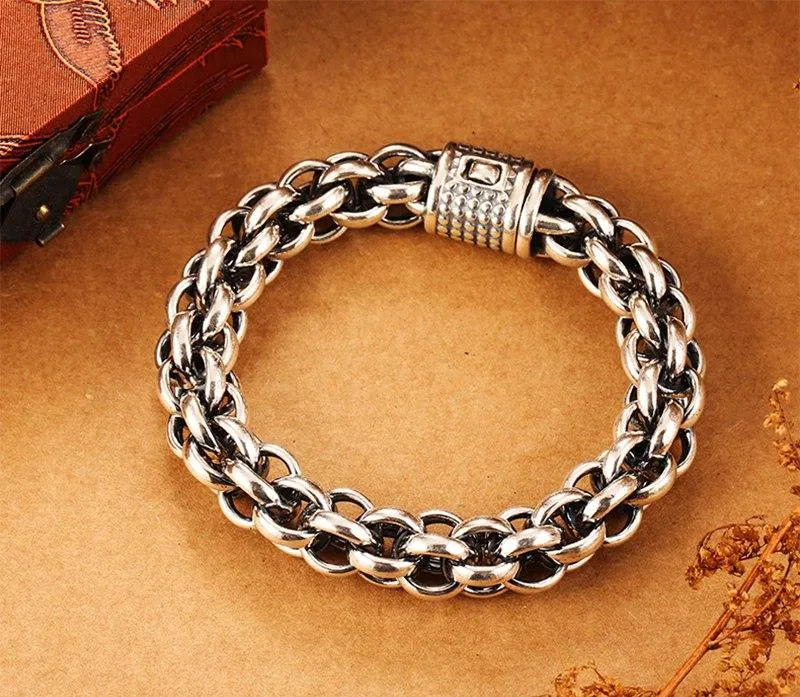 925 Sterling Silver Link Chain Handmade Punk Rock Men's Vintage Bracelet