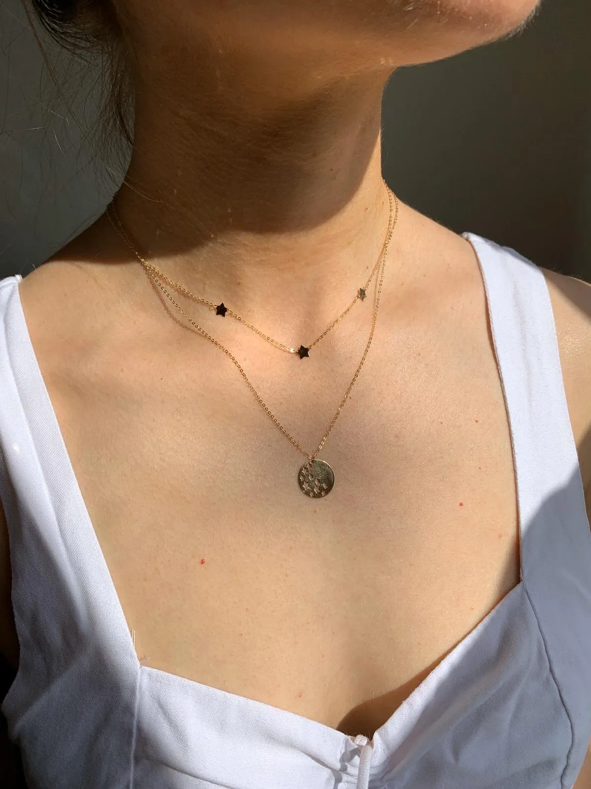 9kt Gold Star Disc Pendant Necklace