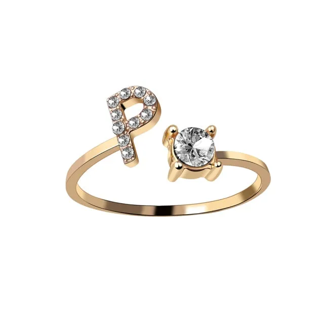 A-Z Letter Gold Color Metal Adjustable Rings