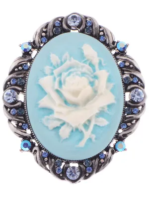 Alilang Vintage Inspired Antique Reproduct Rose Pink Crystal Flower Cameo Pin Brooch Blue