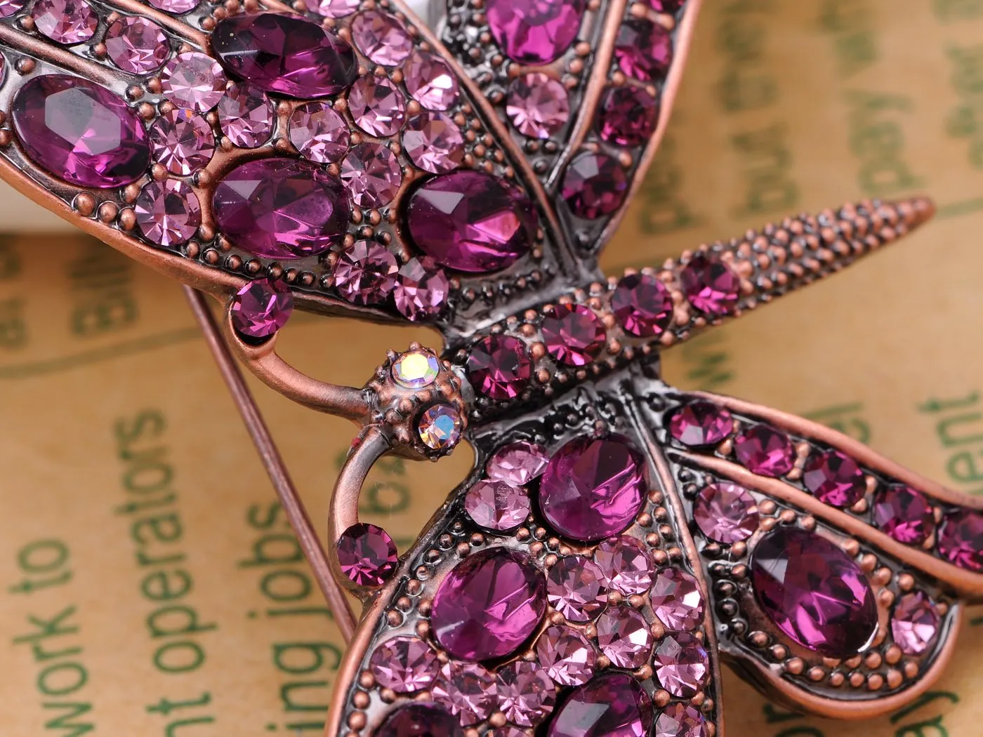 Alilang Womens Gunmetal Tone Purple Gem Rhinestones Antique Butterfly Brooch Pin