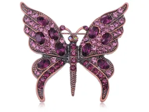 Alilang Womens Gunmetal Tone Purple Gem Rhinestones Antique Butterfly Brooch Pin