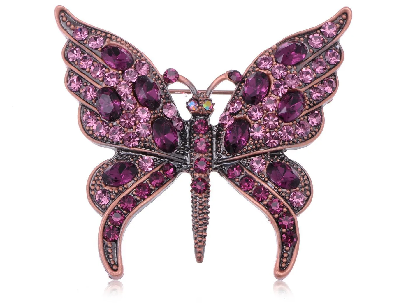 Alilang Womens Gunmetal Tone Purple Gem Rhinestones Antique Butterfly Brooch Pin