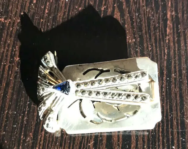 Antique 1940s Silver Articulated Sapphire and Marcasite Brooch