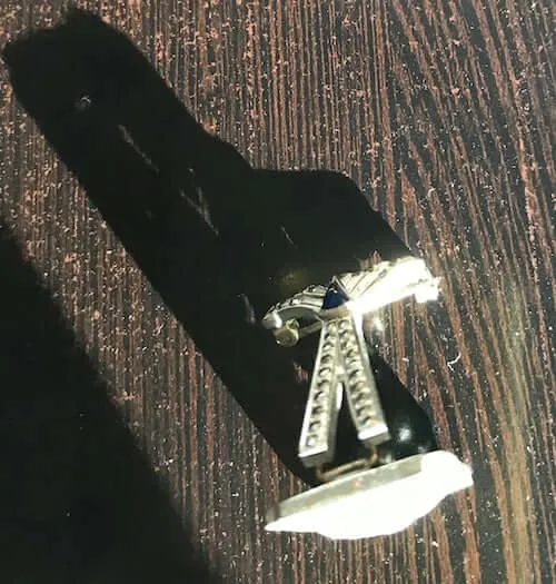 Antique 1940s Silver Articulated Sapphire and Marcasite Brooch