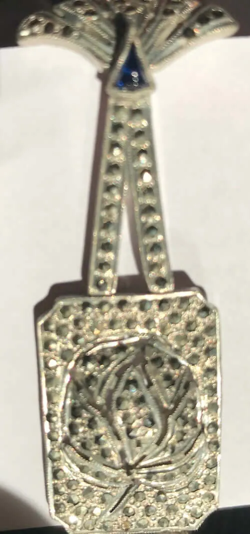 Antique 1940s Silver Articulated Sapphire and Marcasite Brooch