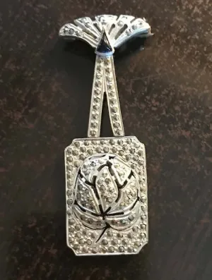 Antique 1940s Silver Articulated Sapphire and Marcasite Brooch