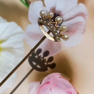 Antique Crown Seed Pearl Stick Pin