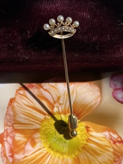 Antique Crown Seed Pearl Stick Pin