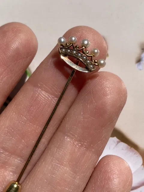 Antique Crown Seed Pearl Stick Pin