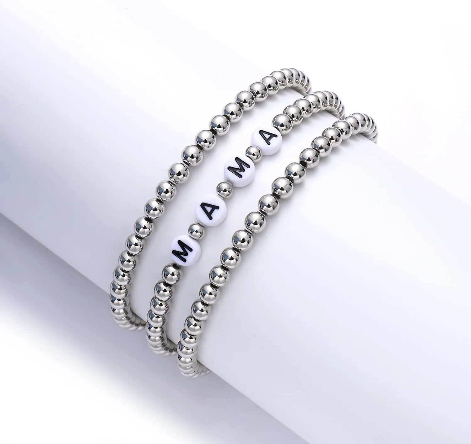 Beaded Bracelets Stackable Brass Bead Ball Chain Bracelets for Women LOVE Letter Stretch Bracelet Bangles for Men Holiday Valentines Gift