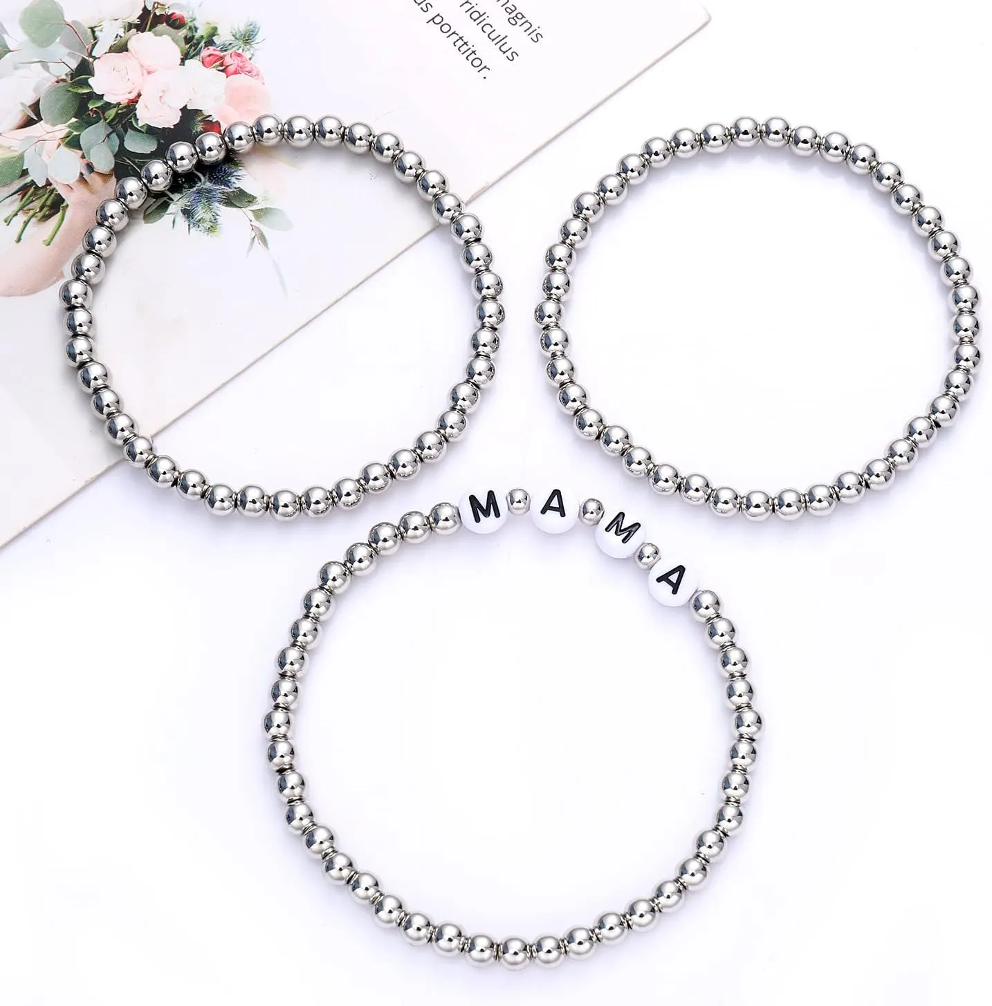 Beaded Bracelets Stackable Brass Bead Ball Chain Bracelets for Women LOVE Letter Stretch Bracelet Bangles for Men Holiday Valentines Gift