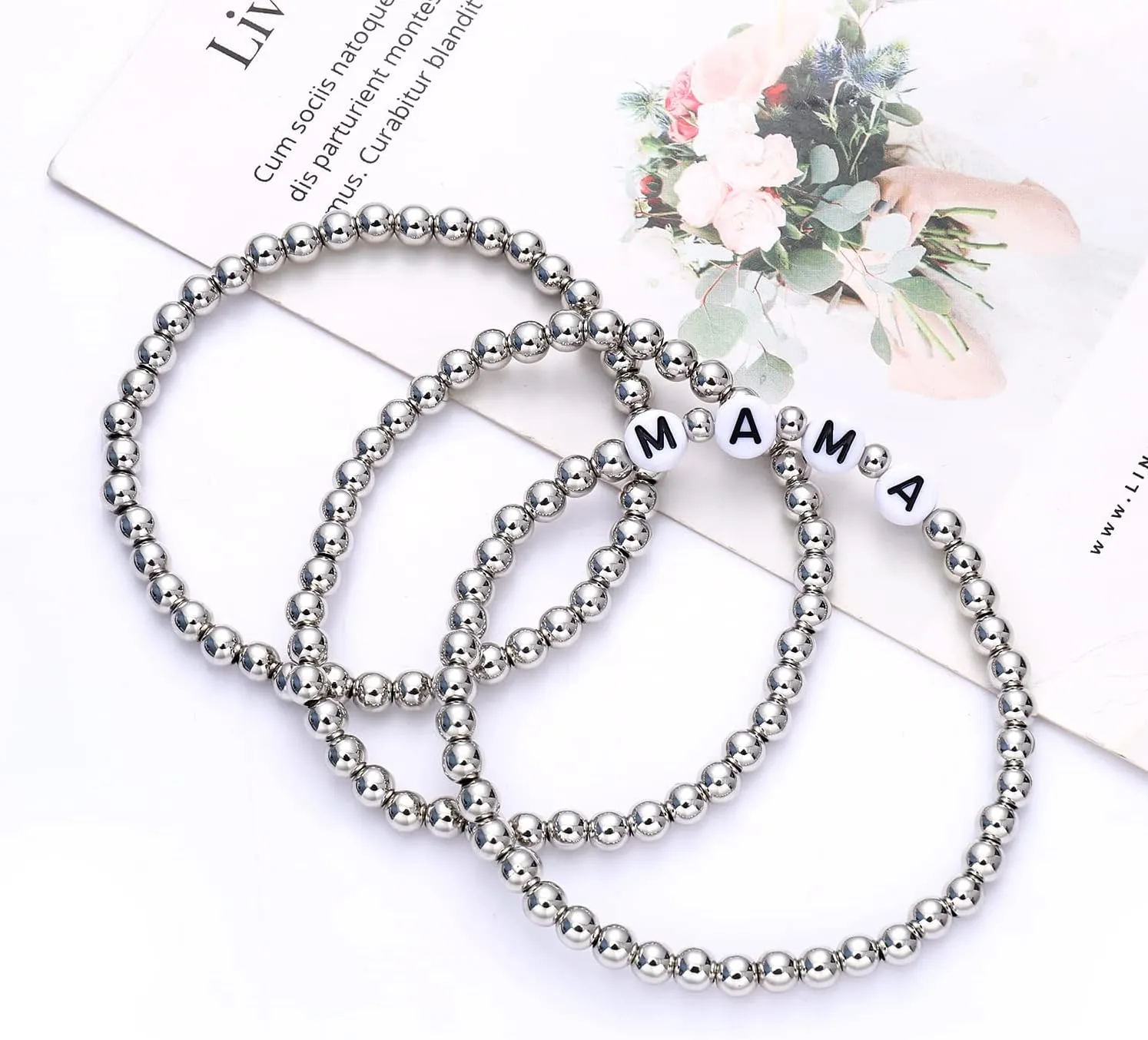 Beaded Bracelets Stackable Brass Bead Ball Chain Bracelets for Women LOVE Letter Stretch Bracelet Bangles for Men Holiday Valentines Gift