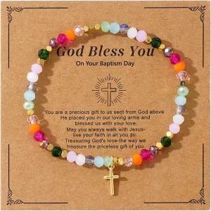 Beaded Cross Bracelet for Women Dainty Colorful Beaded Stretch Bracelet Gold Cross Charm Bracelet Healing Crystal Cross Bracelet Handmade Jewelry Accessories
