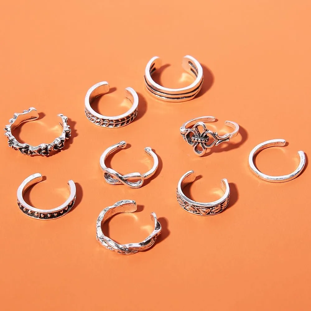 Boho Toe Rings Set for Women - Rhinestone Turquoise Vintage Band Punk Summer Beach Open Rings - Adjustable Foot Jewelry