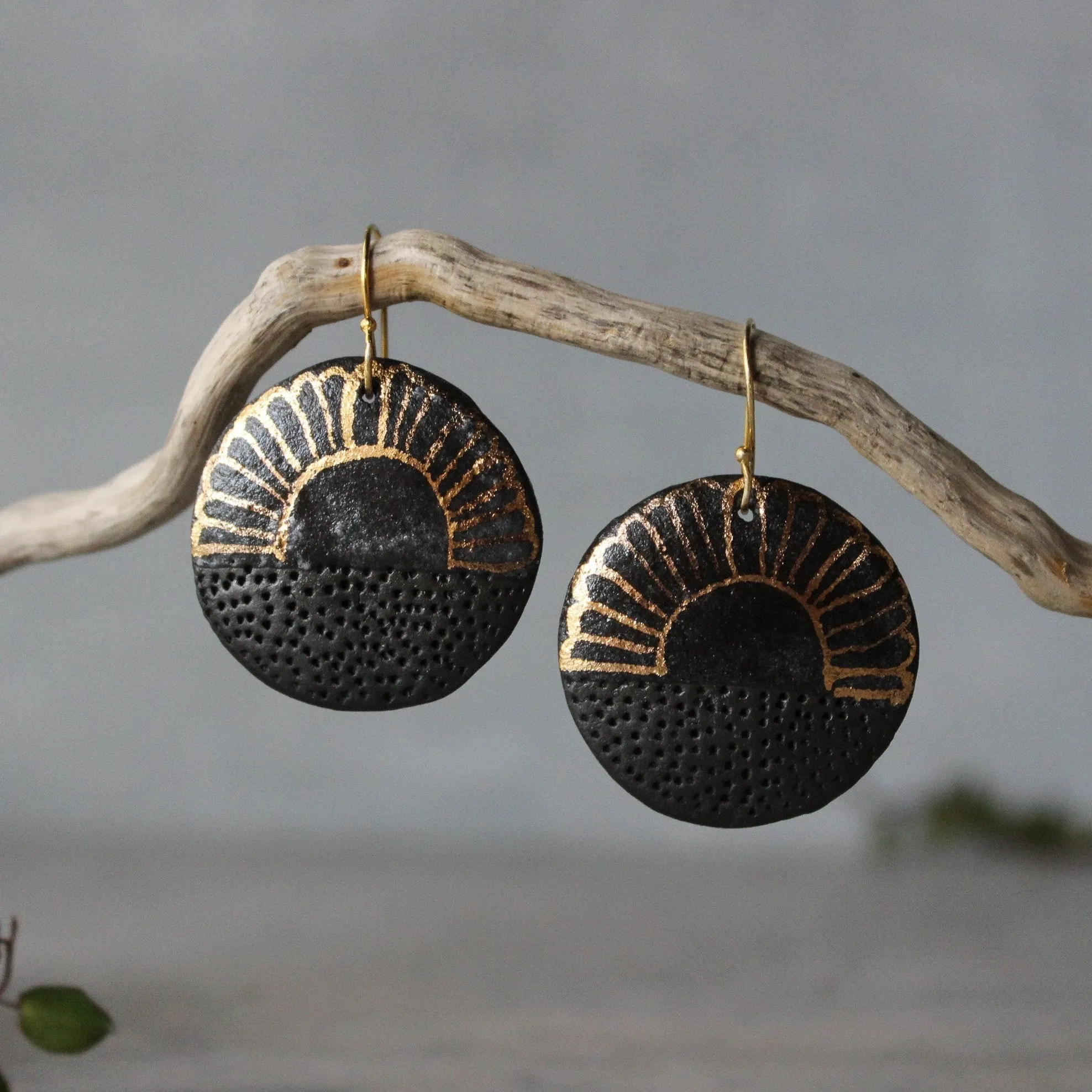 Ceramic Earrings Black & Gold #1