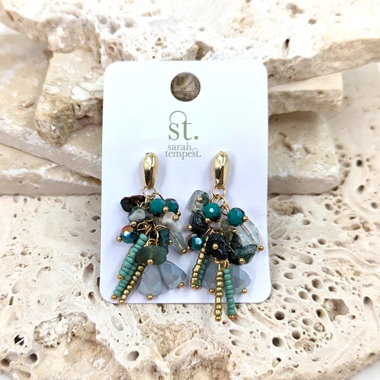 Dangle earrings with bead cluster