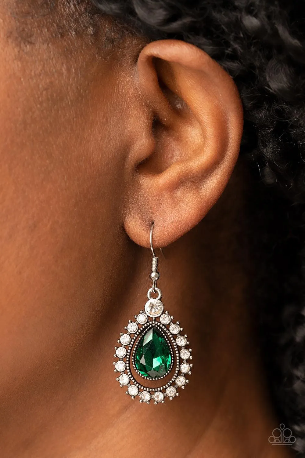 Divinely Duchess Green Rhinestone Earrings - Paparazzi Accessories