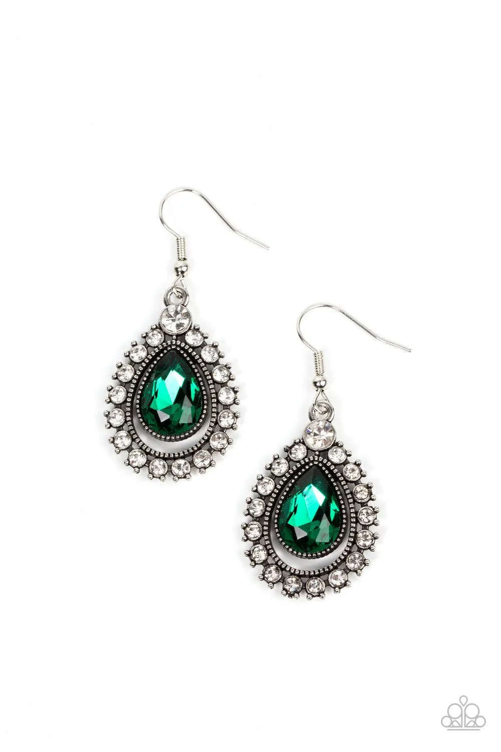 Divinely Duchess Green Rhinestone Earrings - Paparazzi Accessories