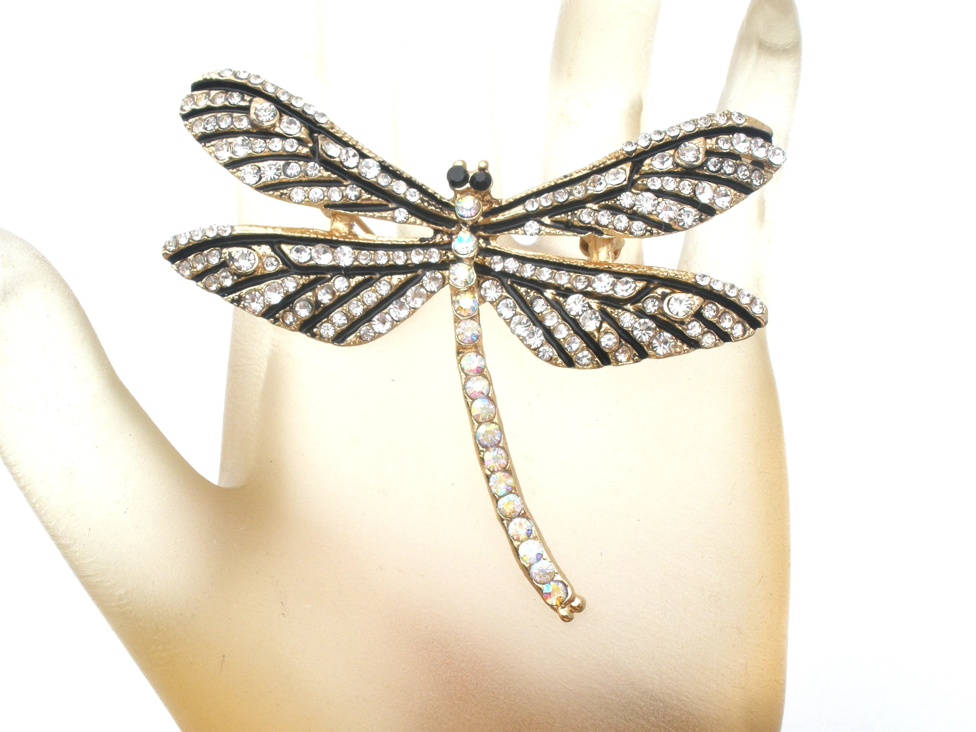 Enamel Dragonfly Brooch Pin With Rhinestones