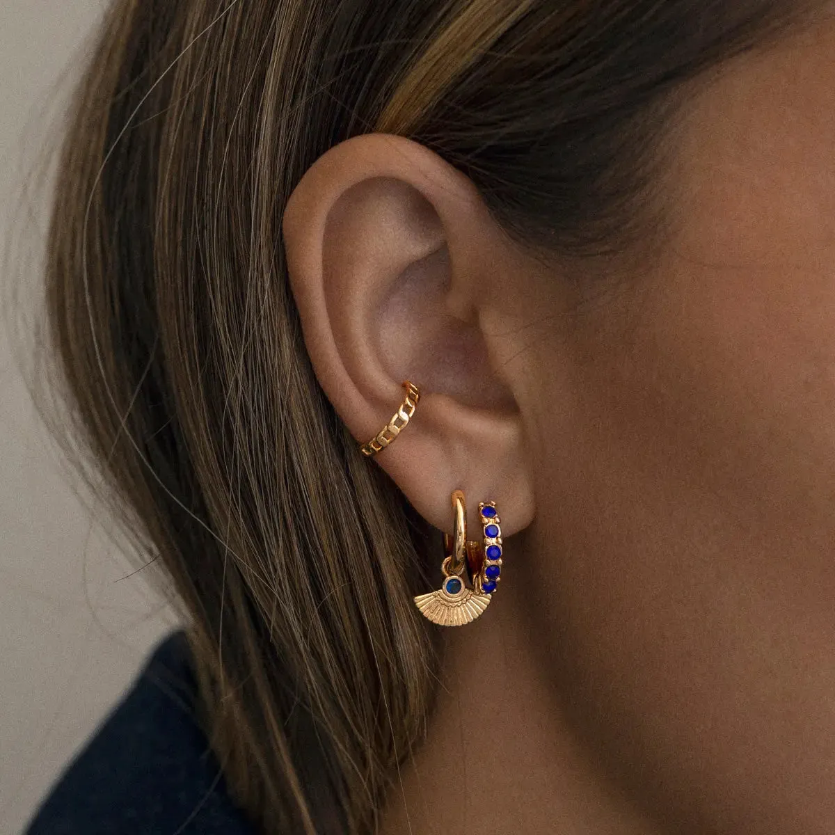 Fan with Crystal Hoop Earring
