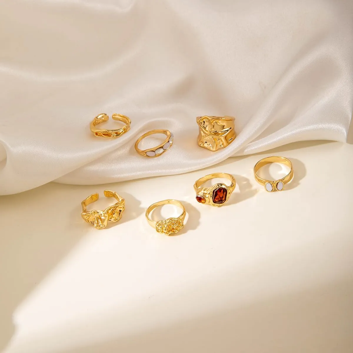 Gold Rings for Women Non Tarnish Chunky Gemstone Ring Adjustable Stackable Statement Ring Silver Rings for Women Trendy Chunky Gold Jewelry