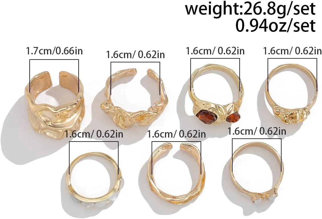 Gold Rings for Women Non Tarnish Chunky Gemstone Ring Adjustable Stackable Statement Ring Silver Rings for Women Trendy Chunky Gold Jewelry