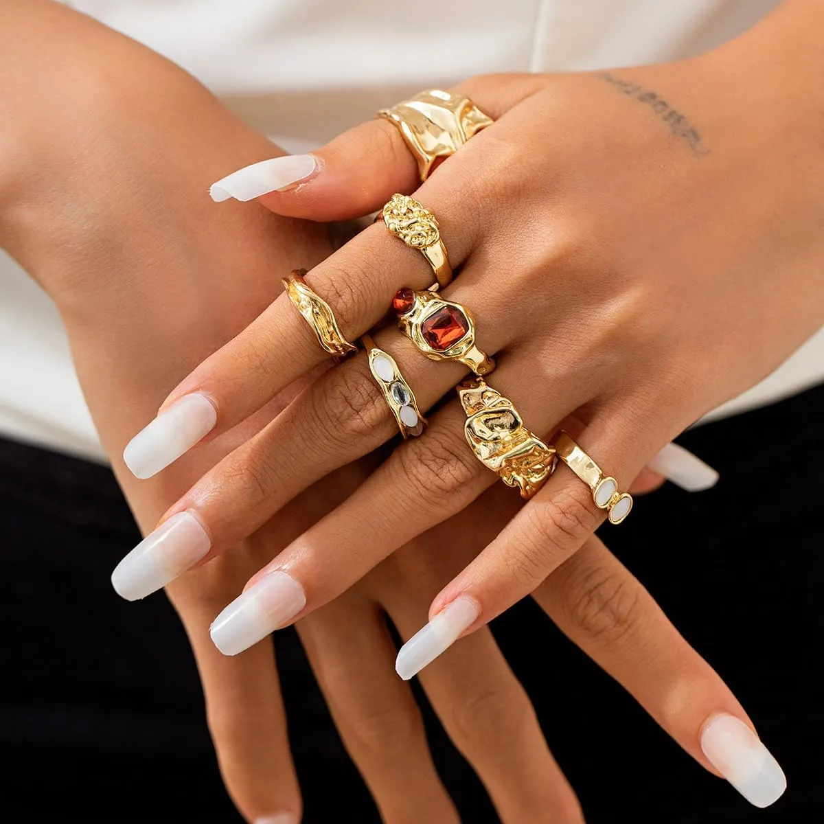Gold Rings for Women Non Tarnish Chunky Gemstone Ring Adjustable Stackable Statement Ring Silver Rings for Women Trendy Chunky Gold Jewelry
