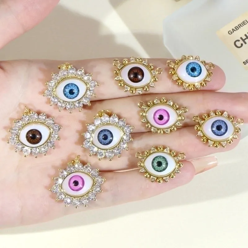 Hip-hop Classic Style Eye Gold Plated Zircon Resin Copper Wholesale Pendants