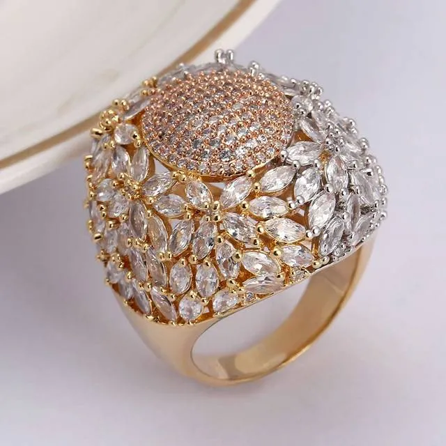 Luxury Paved Zirconia Brass Super Big Crystal Engagement Ring