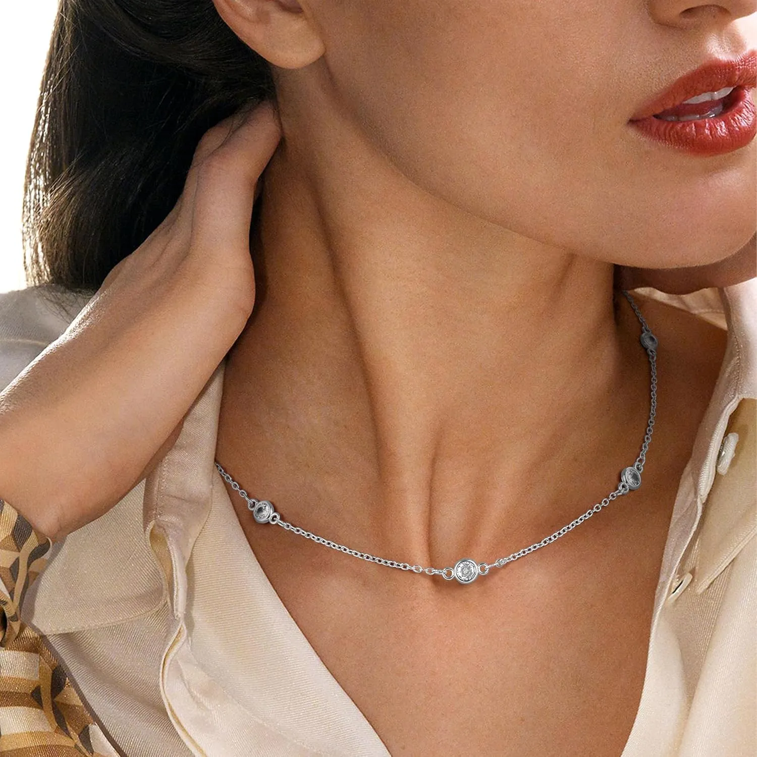 MJartoria Dainty Choker Necklace for Women 14K Gold Plated Minimalist Chain Choker Necklace Trendy Satellite Bead Choker Jewelry Gifts