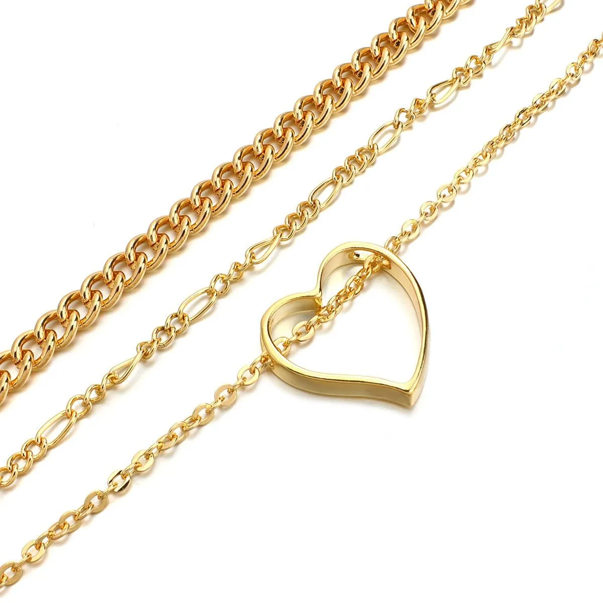 Multi-Layer Golden Color With Big Heart Pendant Necklaces Charm Jewelry LOS0348