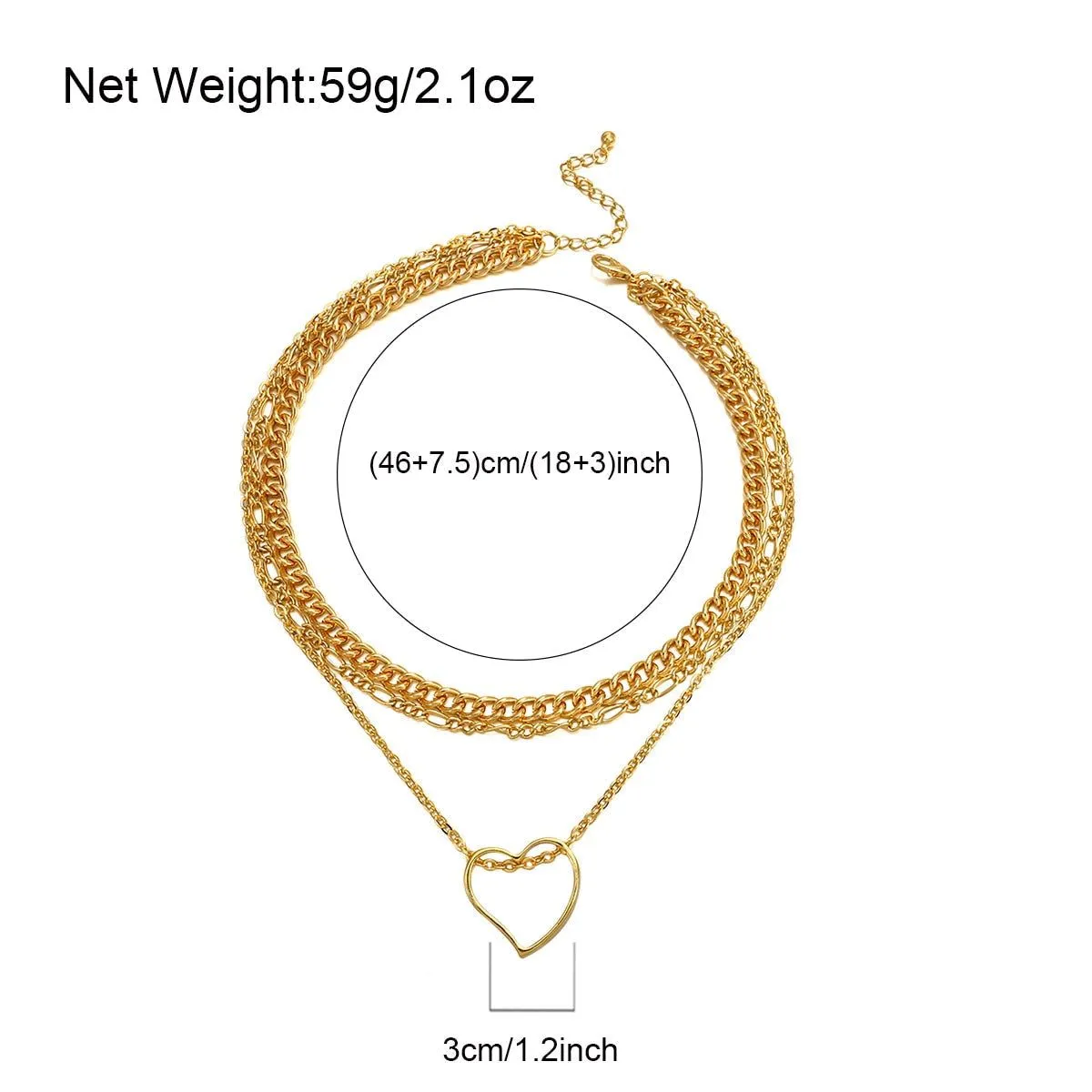 Multi-Layer Golden Color With Big Heart Pendant Necklaces Charm Jewelry LOS0348