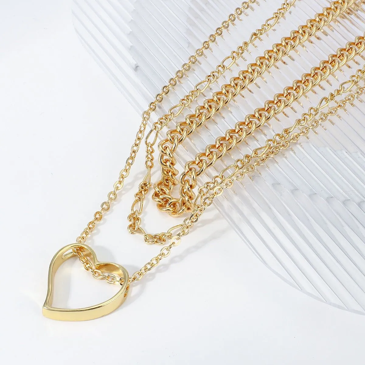 Multi-Layer Golden Color With Big Heart Pendant Necklaces Charm Jewelry LOS0348