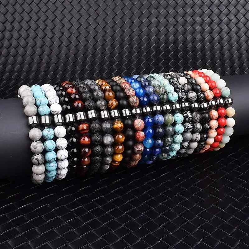 Natural Stone Bracelets Men Energy Cylinder Bracelets for Women Prayer Charm Jewelry Gift Pulsera