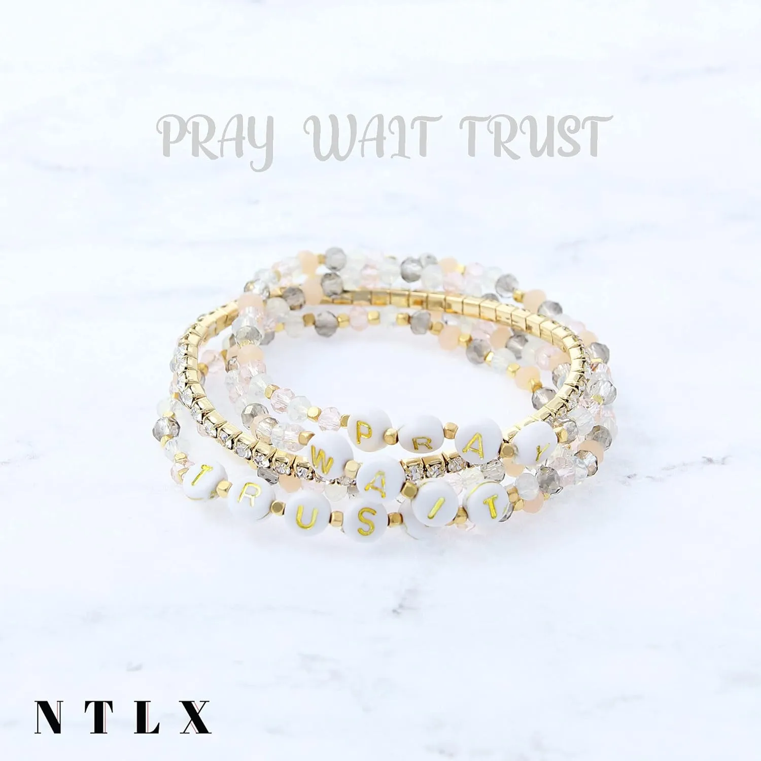 NTLX Inspirational Message Multi Strand Beaded Stackable Stretch Bracelets for Women - Bohemian Boho Style Bracelets  Beautiful Faceted Glass Beads  Gift Box Included