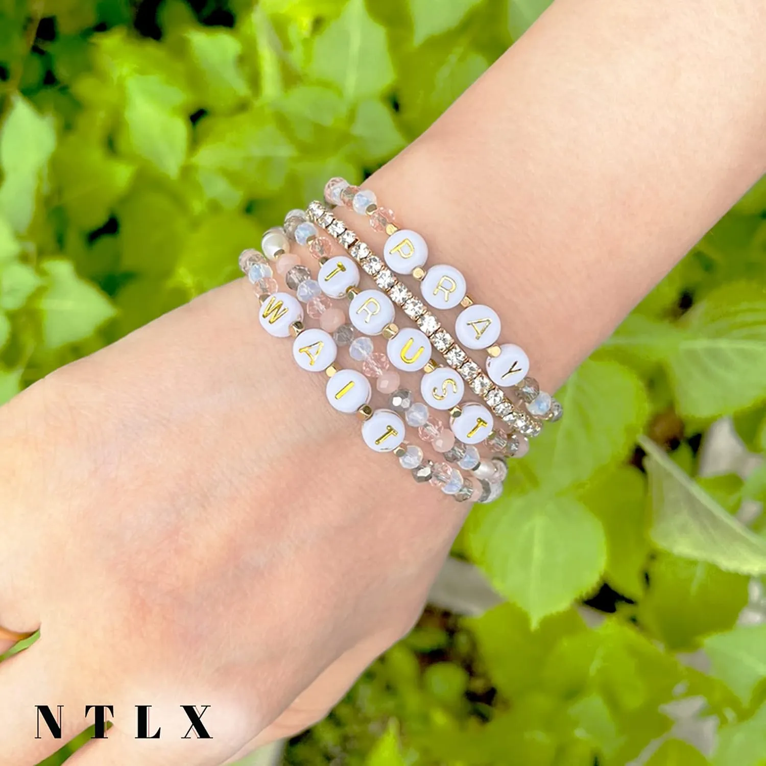 NTLX Inspirational Message Multi Strand Beaded Stackable Stretch Bracelets for Women - Bohemian Boho Style Bracelets  Beautiful Faceted Glass Beads  Gift Box Included