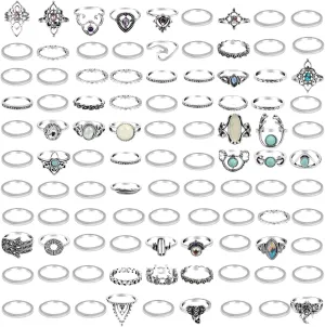 ONESING 69-99 Pcs Knuckle Rings for Women Stackable Rings Set Silver Rings Gold Bohemian Retro Vintage Joint Finger Rings Hollow Carved Flowers Knuckle Midi Rings