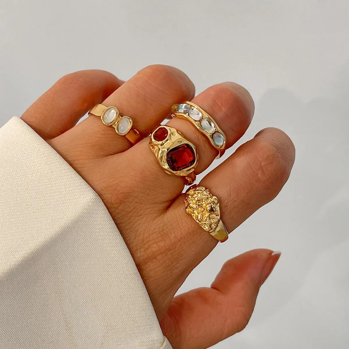 Sora Tuki Chunky Gold Rings for Women Adjustable Dainty Silver Rings for Women Gold Stackable Thin Rings Bold Thick Statement Rings Silver Gold Plated Jewelry