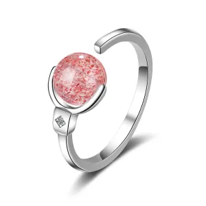 Trendy Pink Strawberry Quartz 925 Sterling Silver Lady Finger Ring Trendy Pink Strawberry Quartz 925 Sterling Silver Lady Finger Ring