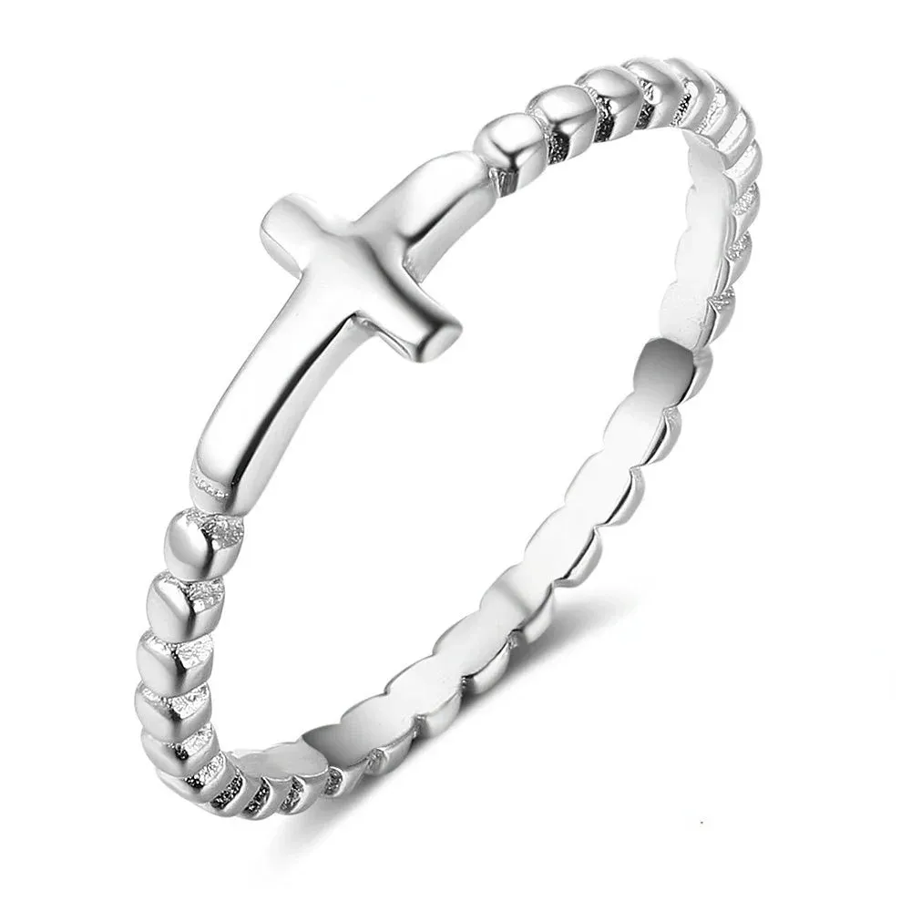Trumium Origal 925 Sterling Silver Rings Christian Religious Cross Classical Simple Plain Ring gift for Women Never Rust