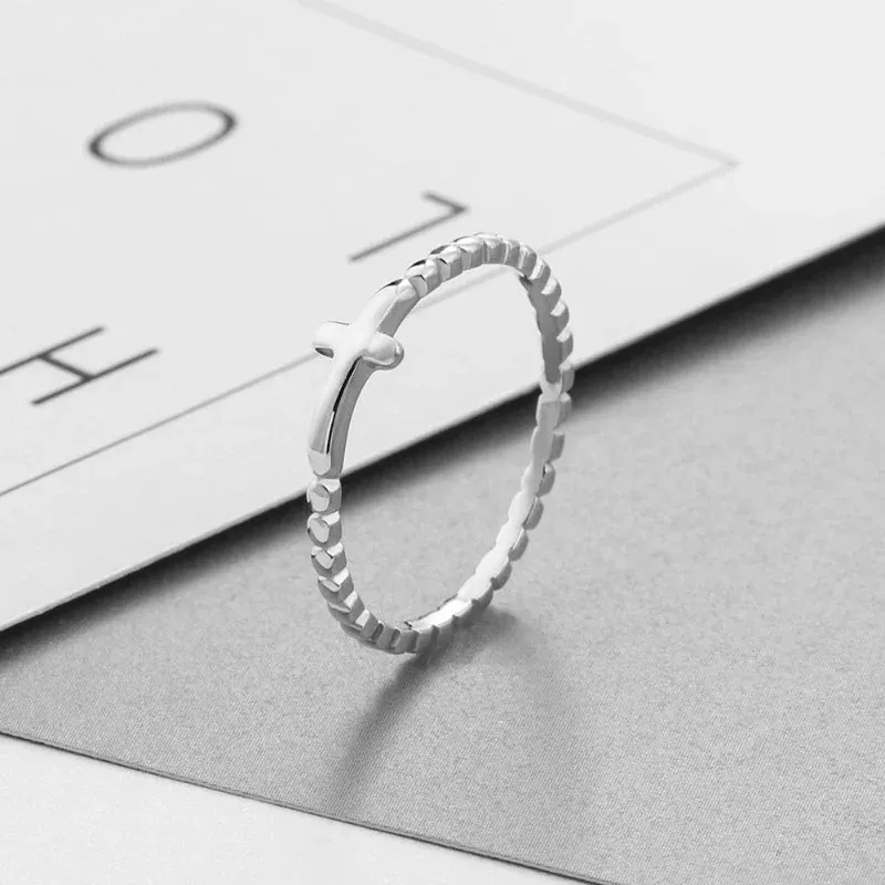 Trumium Origal 925 Sterling Silver Rings Christian Religious Cross Classical Simple Plain Ring gift for Women Never Rust