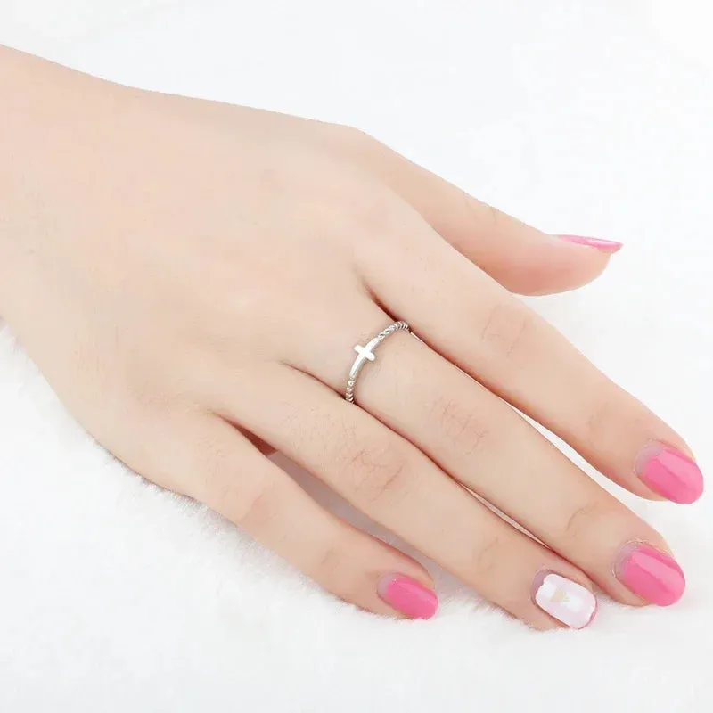 Trumium Origal 925 Sterling Silver Rings Christian Religious Cross Classical Simple Plain Ring gift for Women Never Rust
